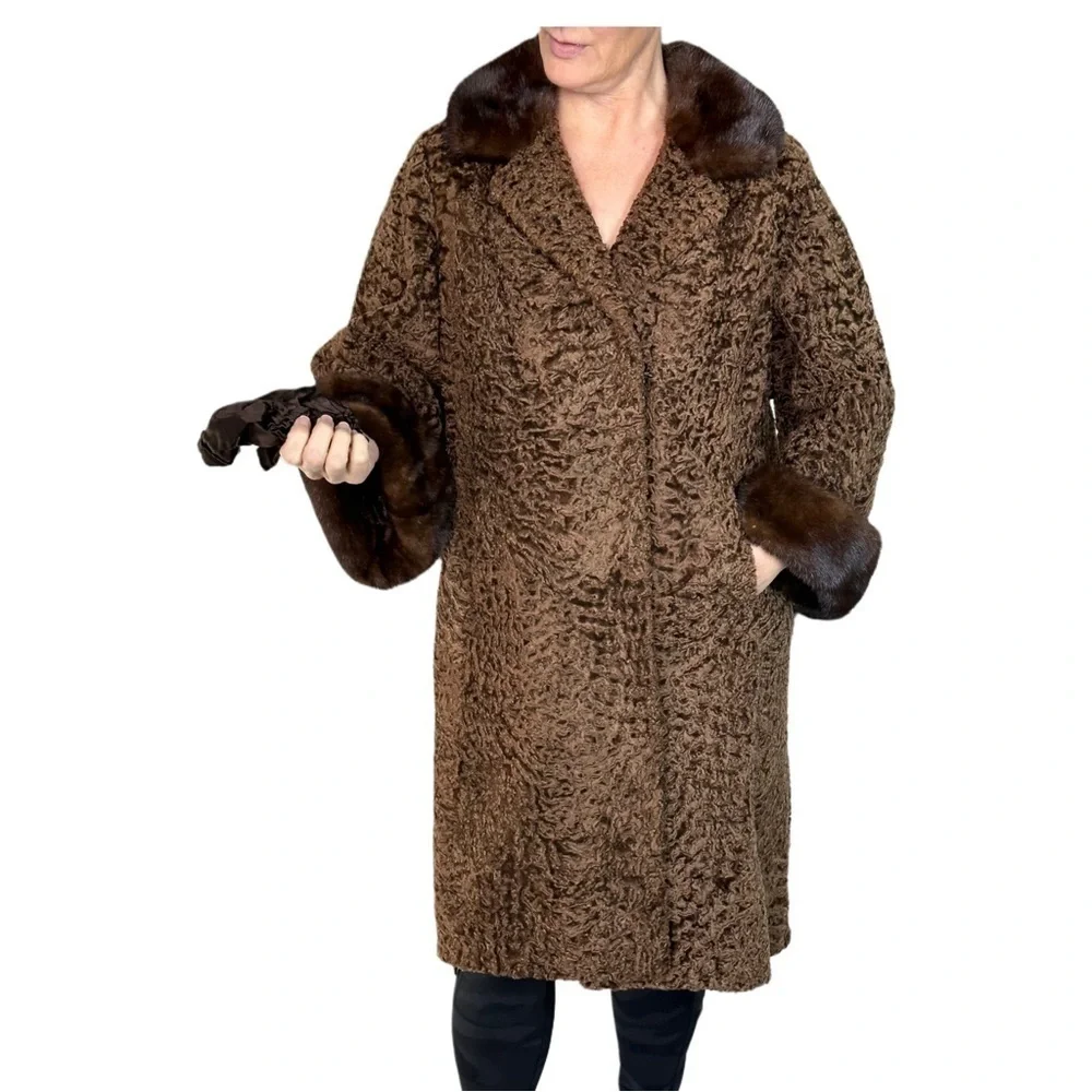 MINK LAMB PERSION CURLY 50's mink cuffs and collar & belt fancy lining no tags